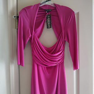 "RAMPAGE" OPEN BACK-TRAPEZOID DRAPED NECKLINE W/ARMS IN SLEEVES, PINK DRESS (L)